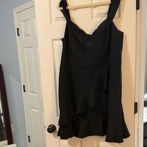 City Chic Black Ruffle-Trim Mini Dress